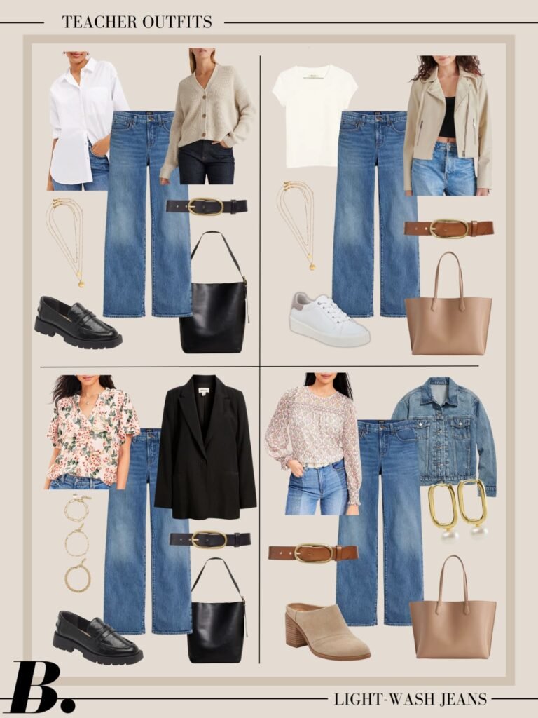 Spring Teacher Outfits Light Wash Jeans Teacher Outfit Ideas Erin Busbee Busbee Style Fashion Over 40 768x1024