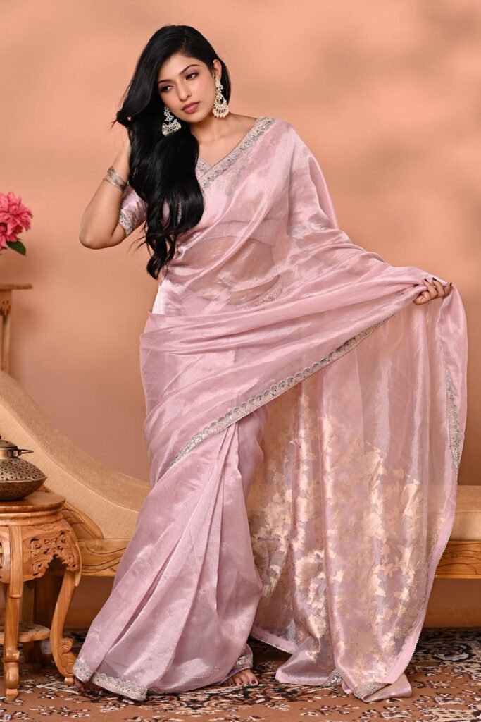 Pink Tissue Organza Designer Saree With Sequins Work And Ready Blouse Sr27411 D 1 683x1024